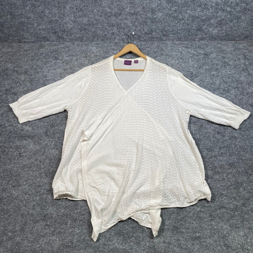Beverly Drive Ivory Cotton Pointelle Lace Open Front Cardigan 24-26W Plus Size